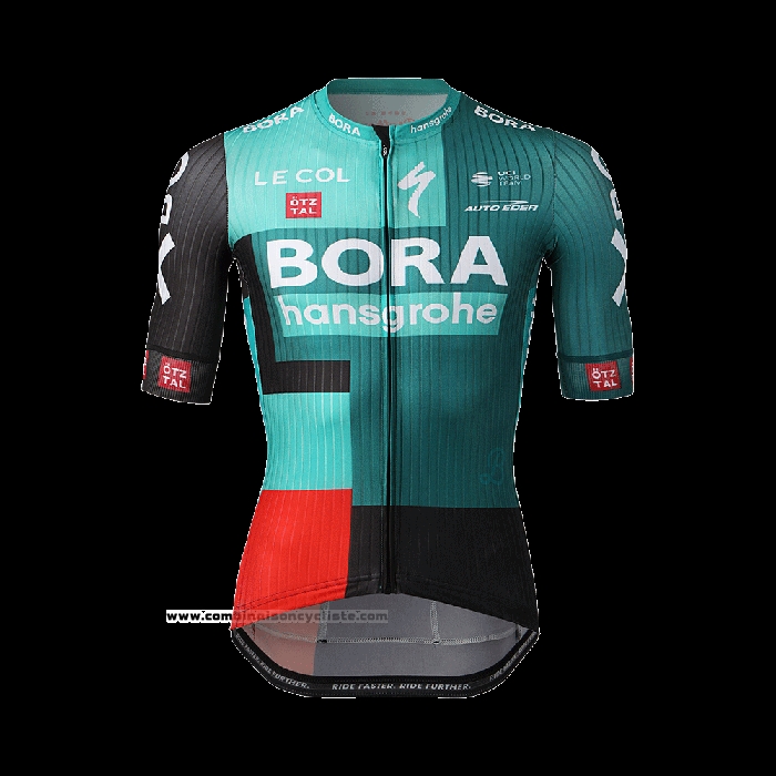 2022 Maillot Cyclisme Bora Hansgrone Vert Rouge Manches Courtes et Cuissard